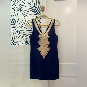 Lilly Pulitzer Junie Dress Size 4 Navy with Gold